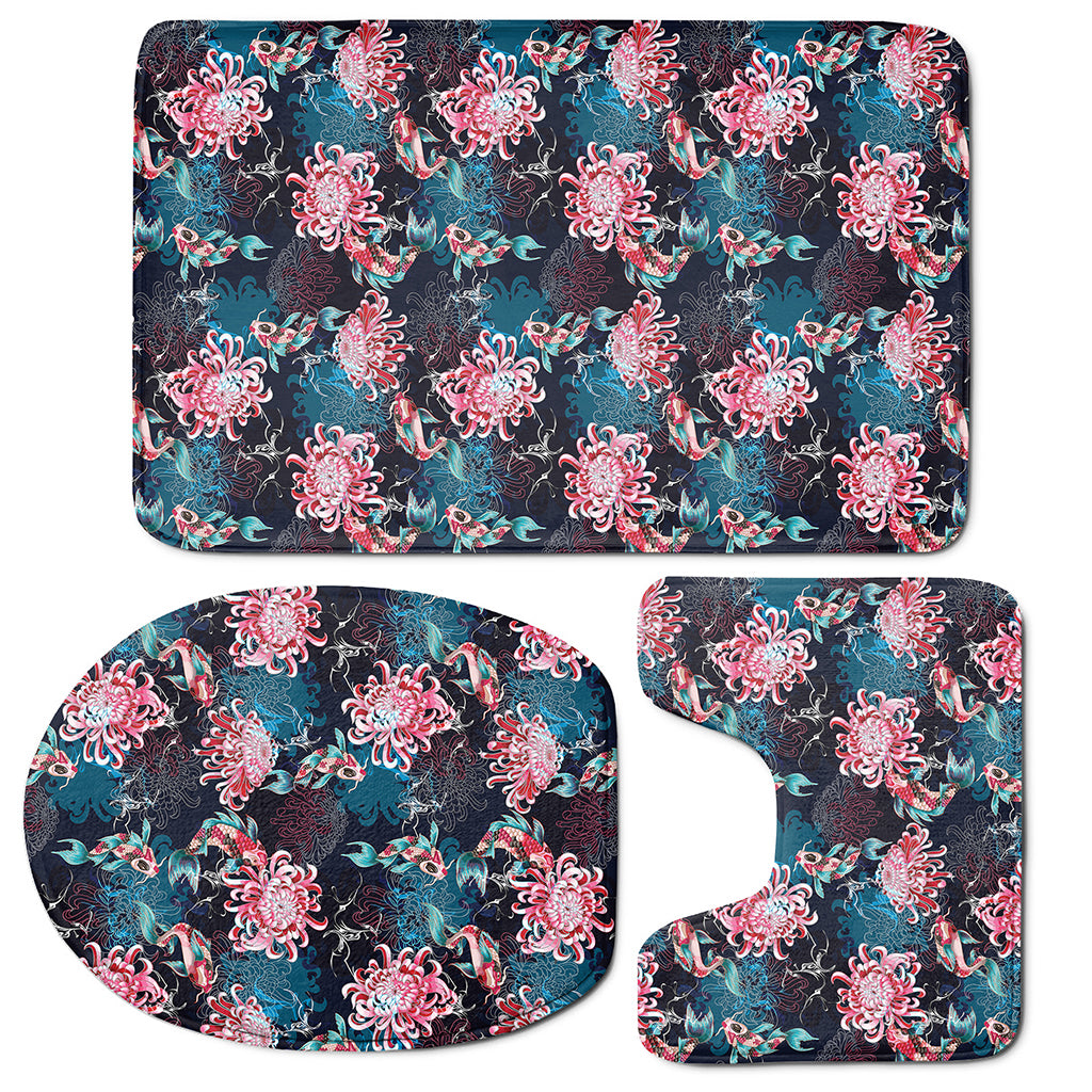 Japanese Koi And Chrysanthemums Print 3 Piece Bath Mat Set