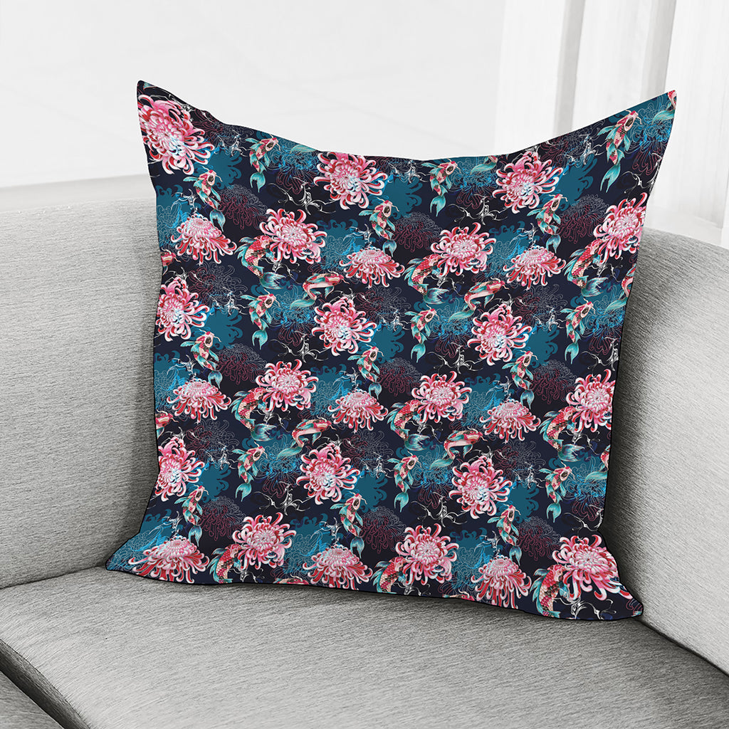 Japanese Koi And Chrysanthemums Print Pillow Cover