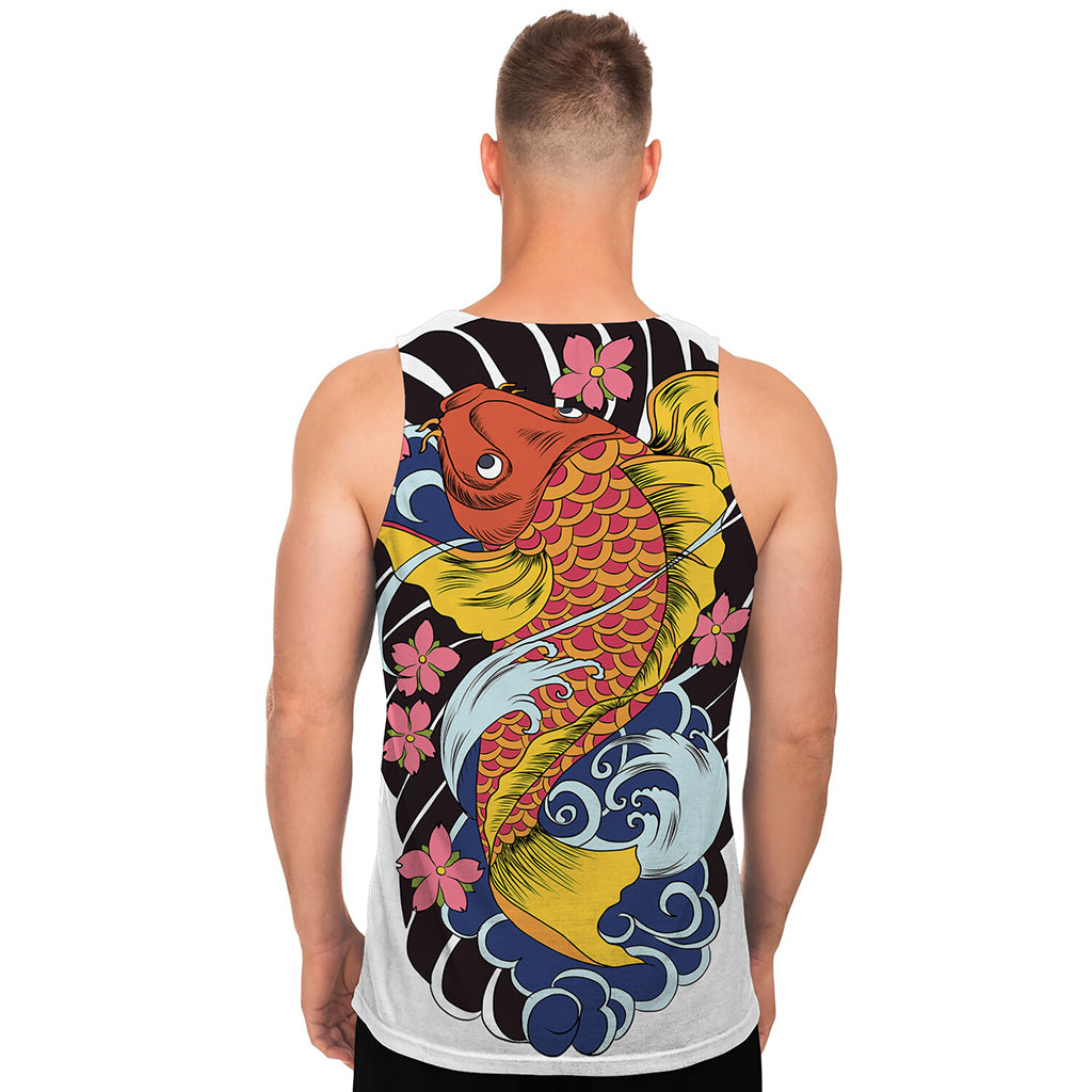Japanese Koi And Flower Tattoo Print Men's Tank Top
