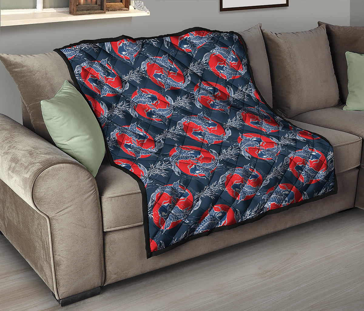Japanese Koi Carp Fish Pattern Print Quilt