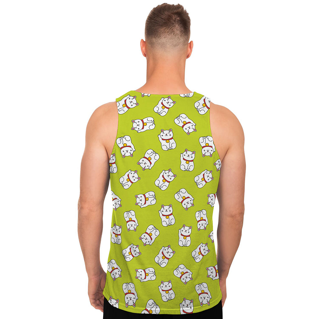 Japanese Lucky Cat Cartoon Print Men's Tank Top