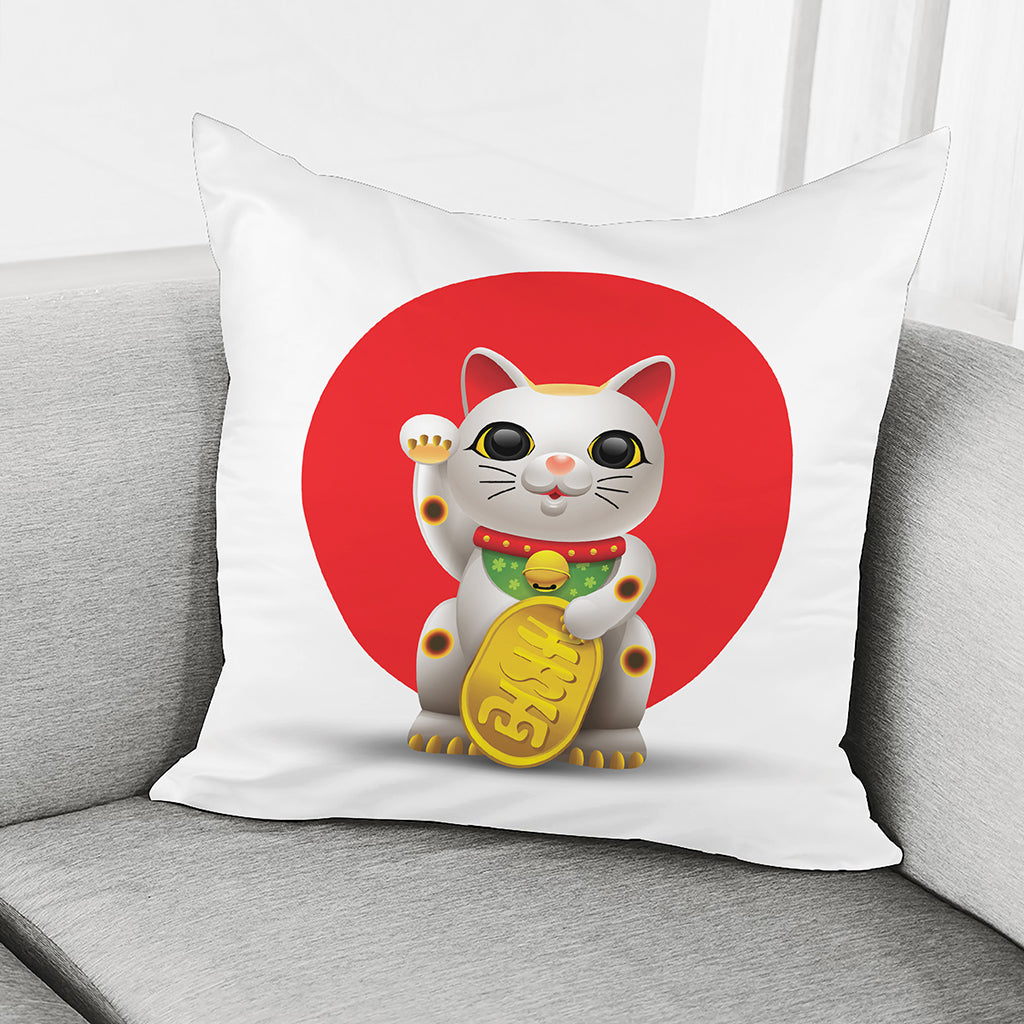 Japanese Lucky Cat Maneki Neko Print Pillow Cover