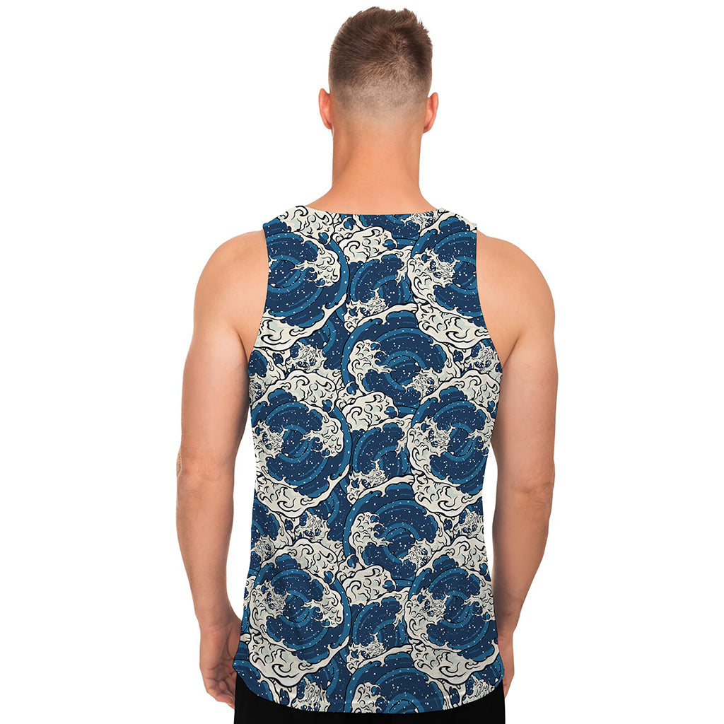 Japanese Ocean Wave Pattern Print Men's Tank Top