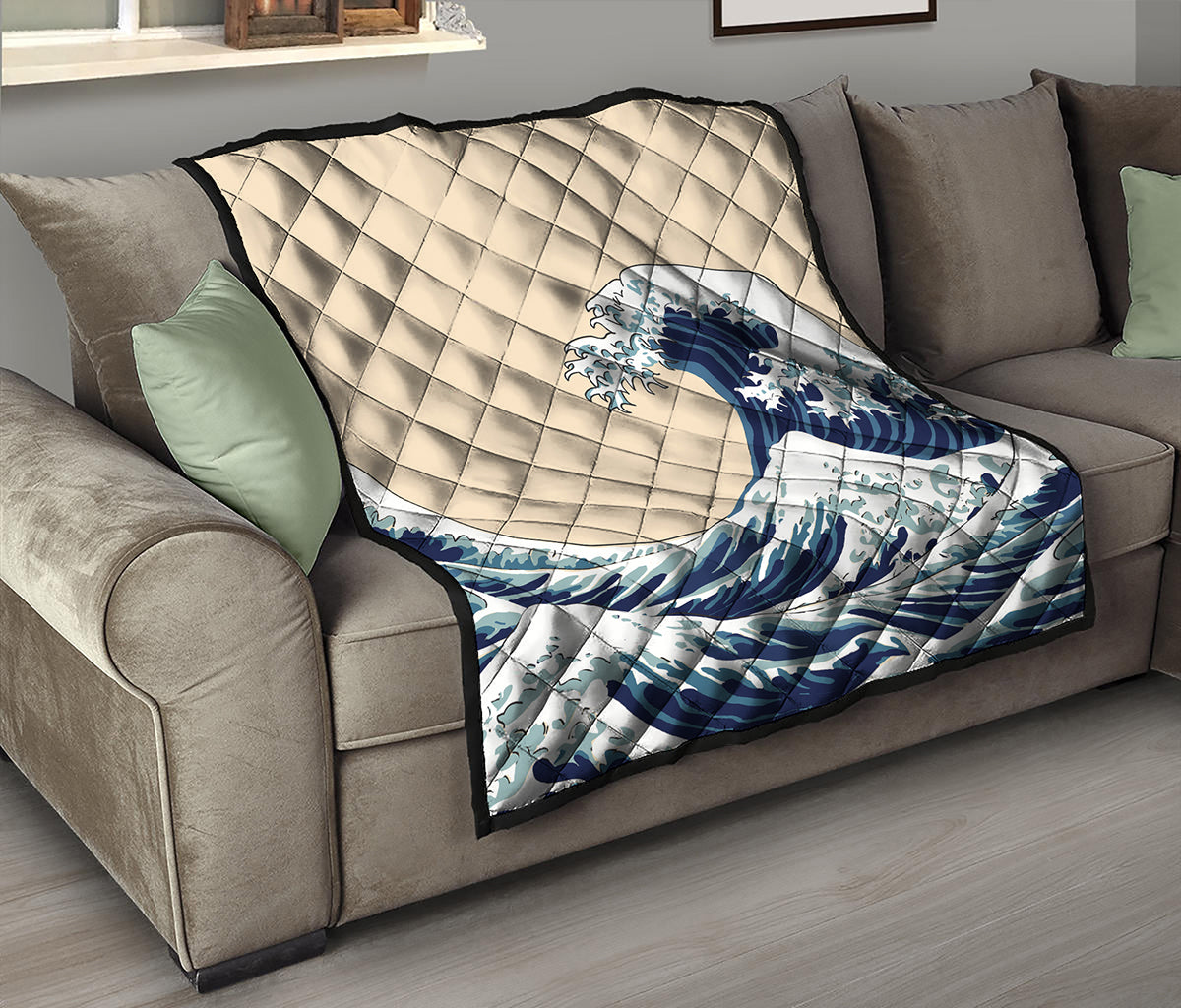 Japanese Ocean Wave Print Quilt