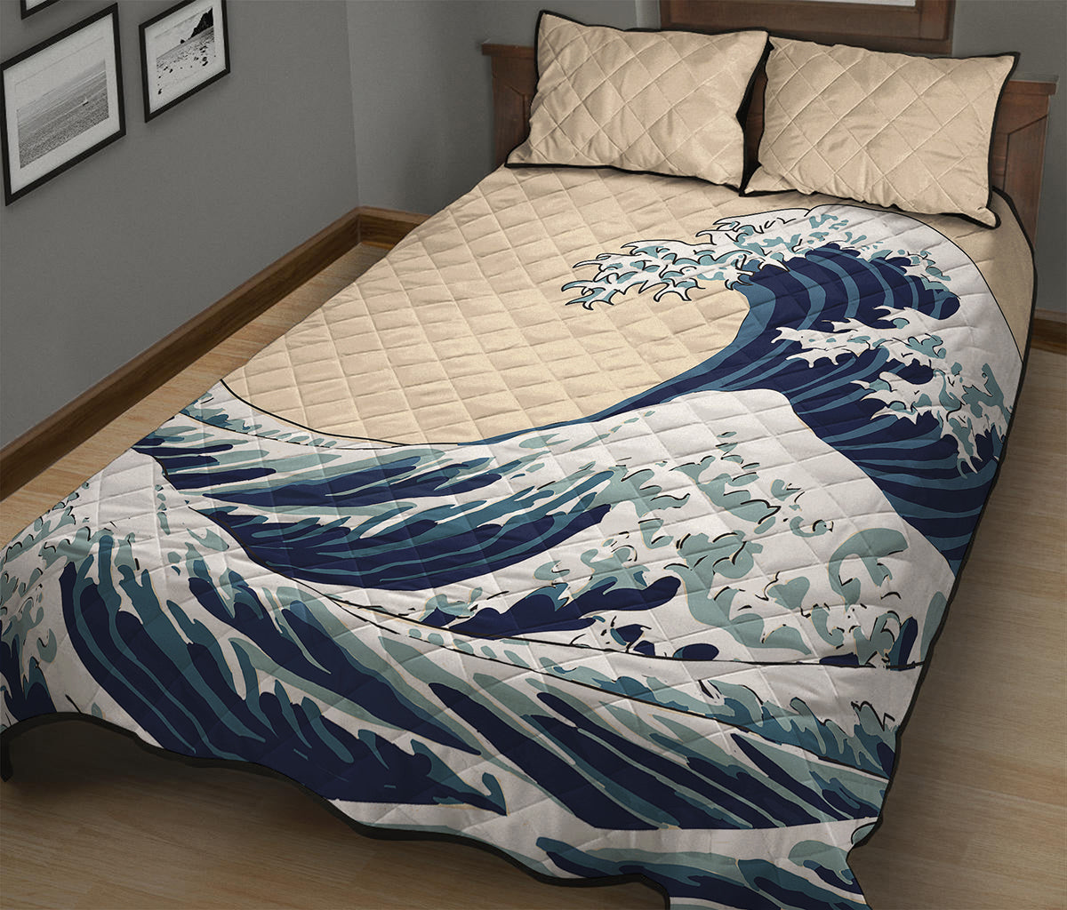 Japanese Ocean Wave Print Quilt Bed Set