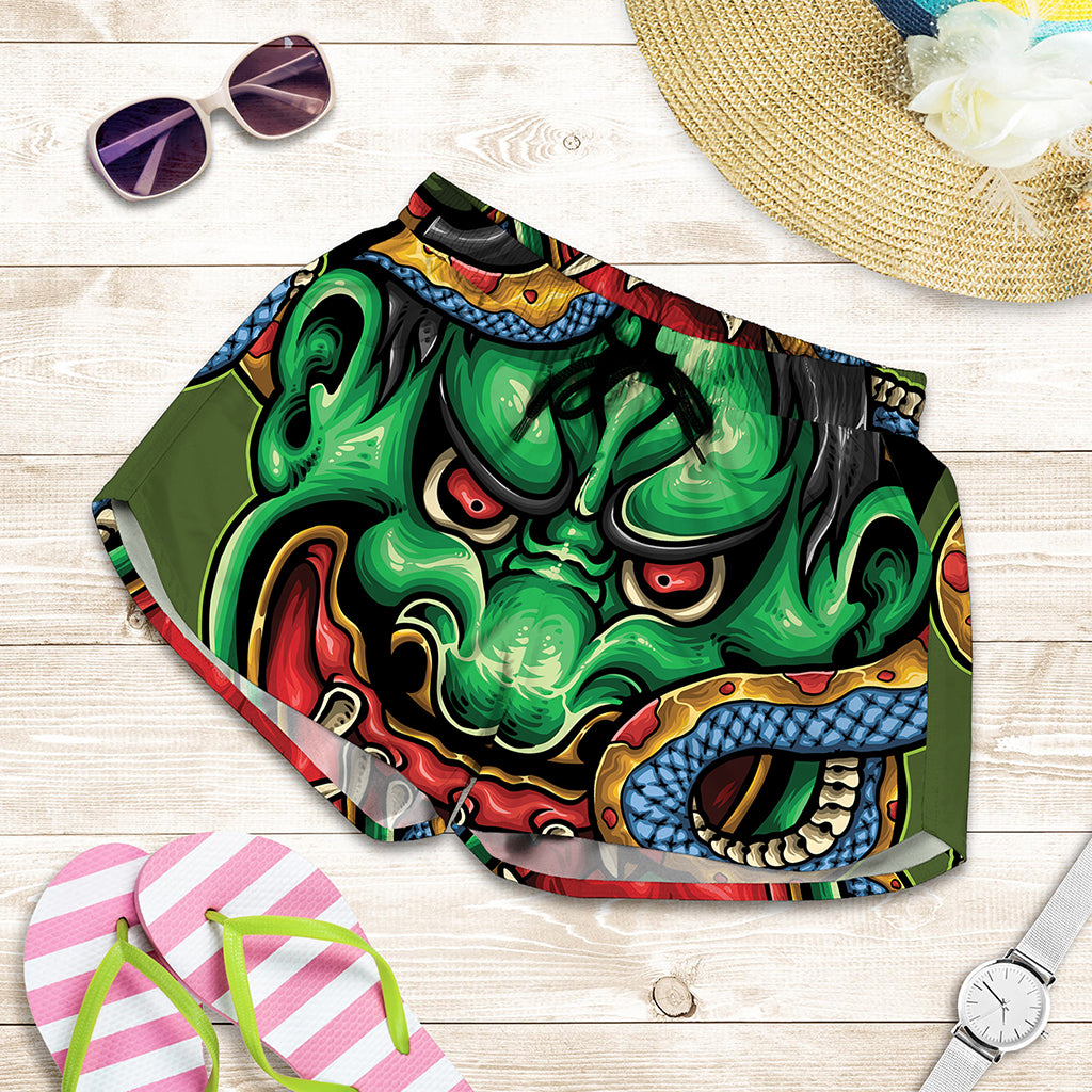 Japanese Oni Demon With Snake Print Women's Shorts