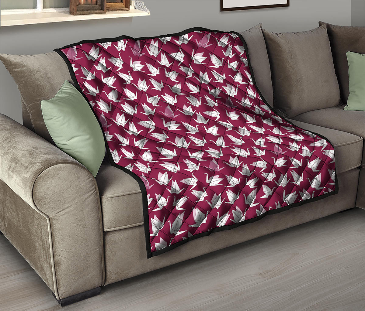 Japanese Origami Crane Pattern Print Quilt