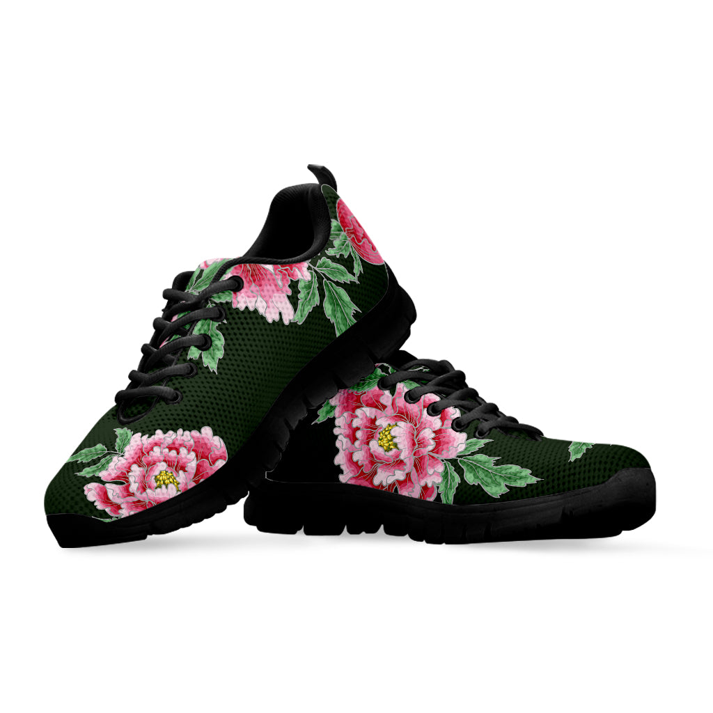 Japanese Peony Print Black Sneakers