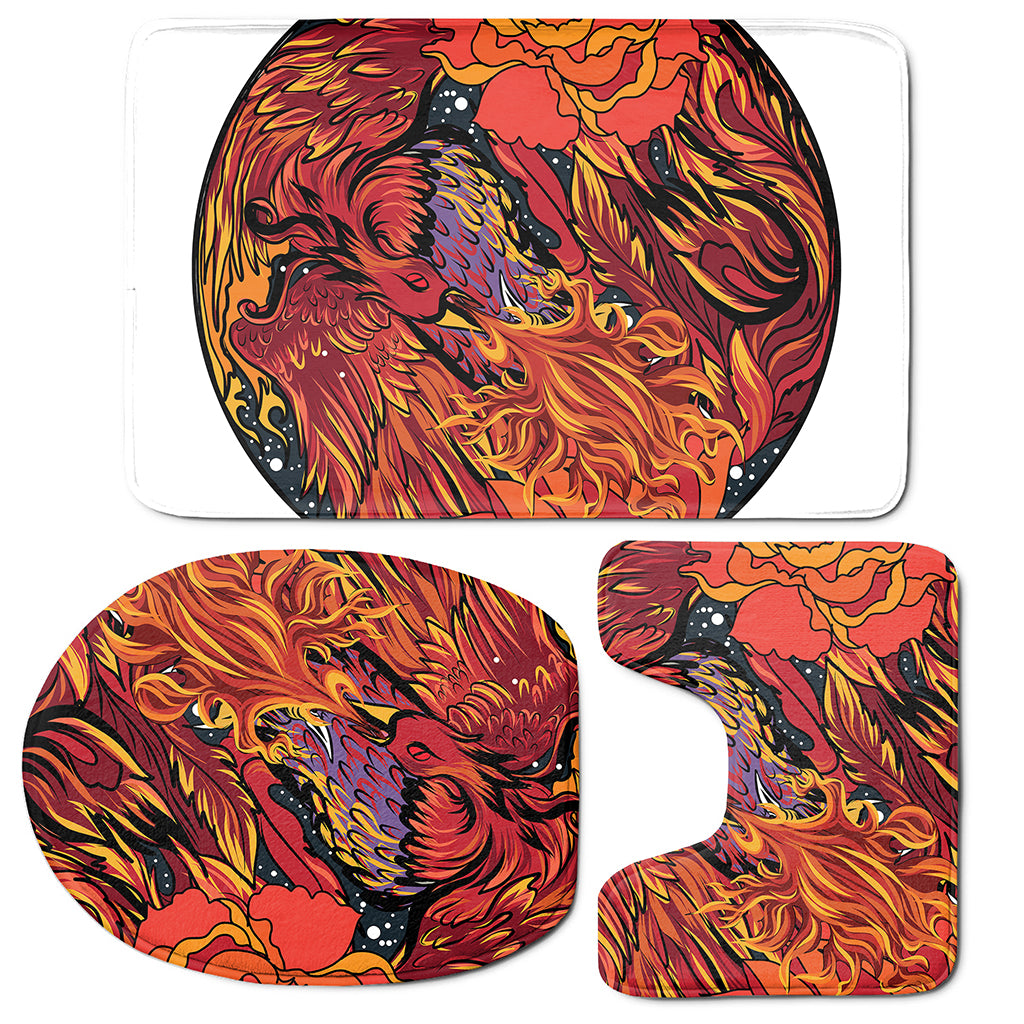 Japanese Phoenix Print 3 Piece Bath Mat Set