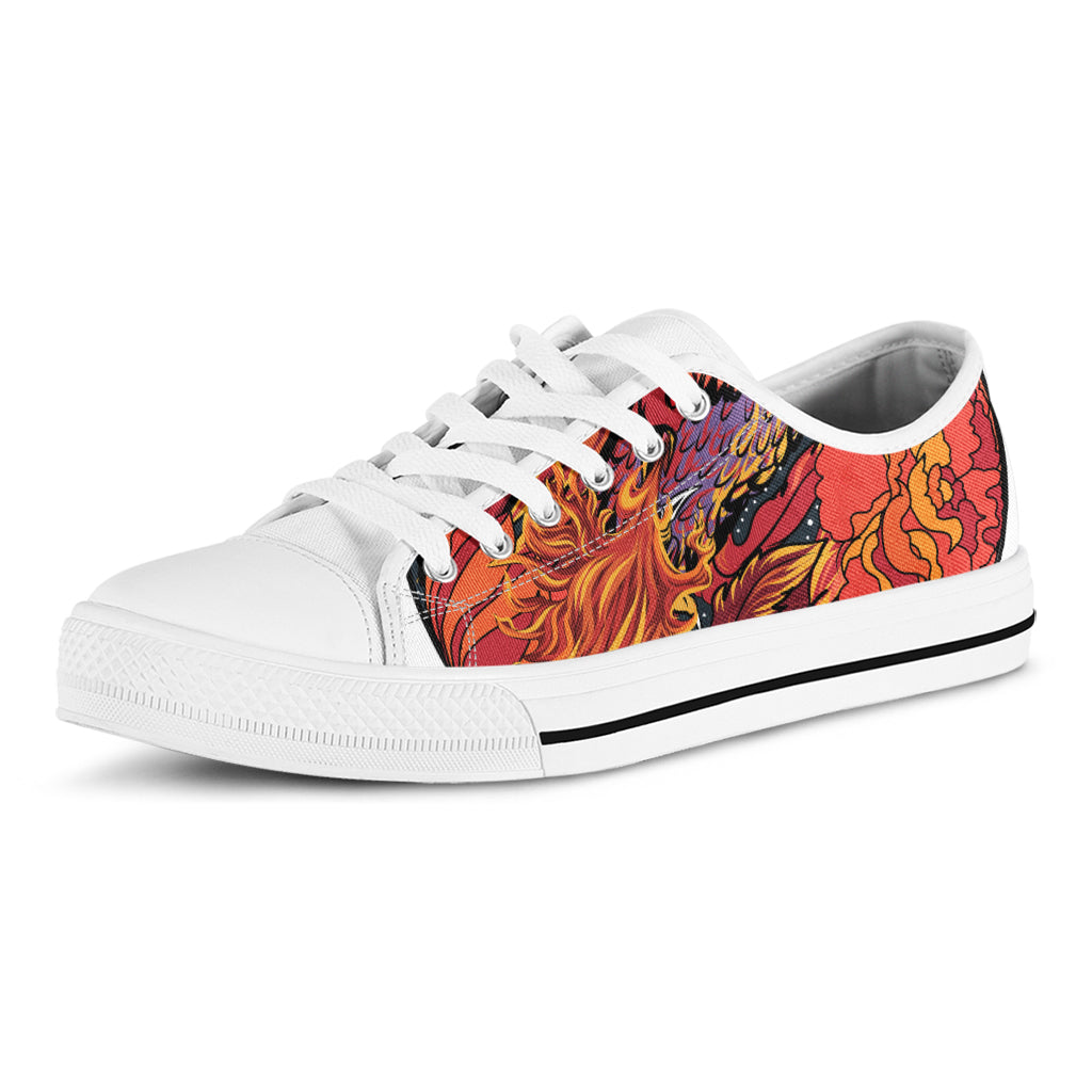Japanese Phoenix Print White Low Top Shoes