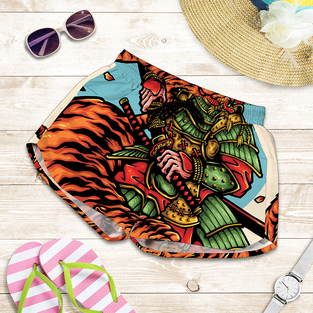 Japanese Samurai And Tiger Print Women's Shorts