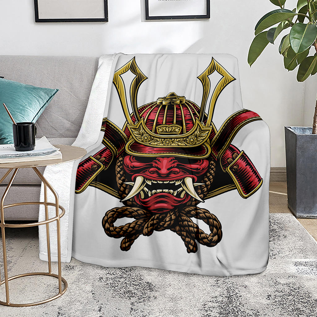 Japanese Samurai Helmet Print Blanket