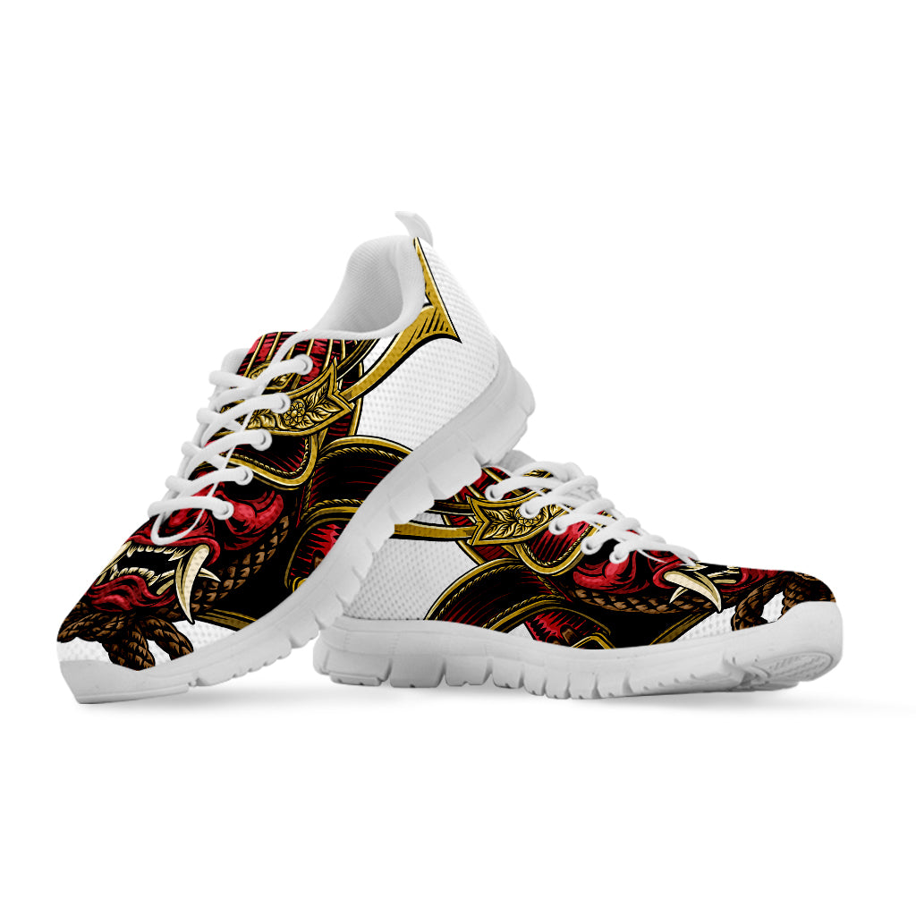 Japanese Samurai Helmet Print White Sneakers