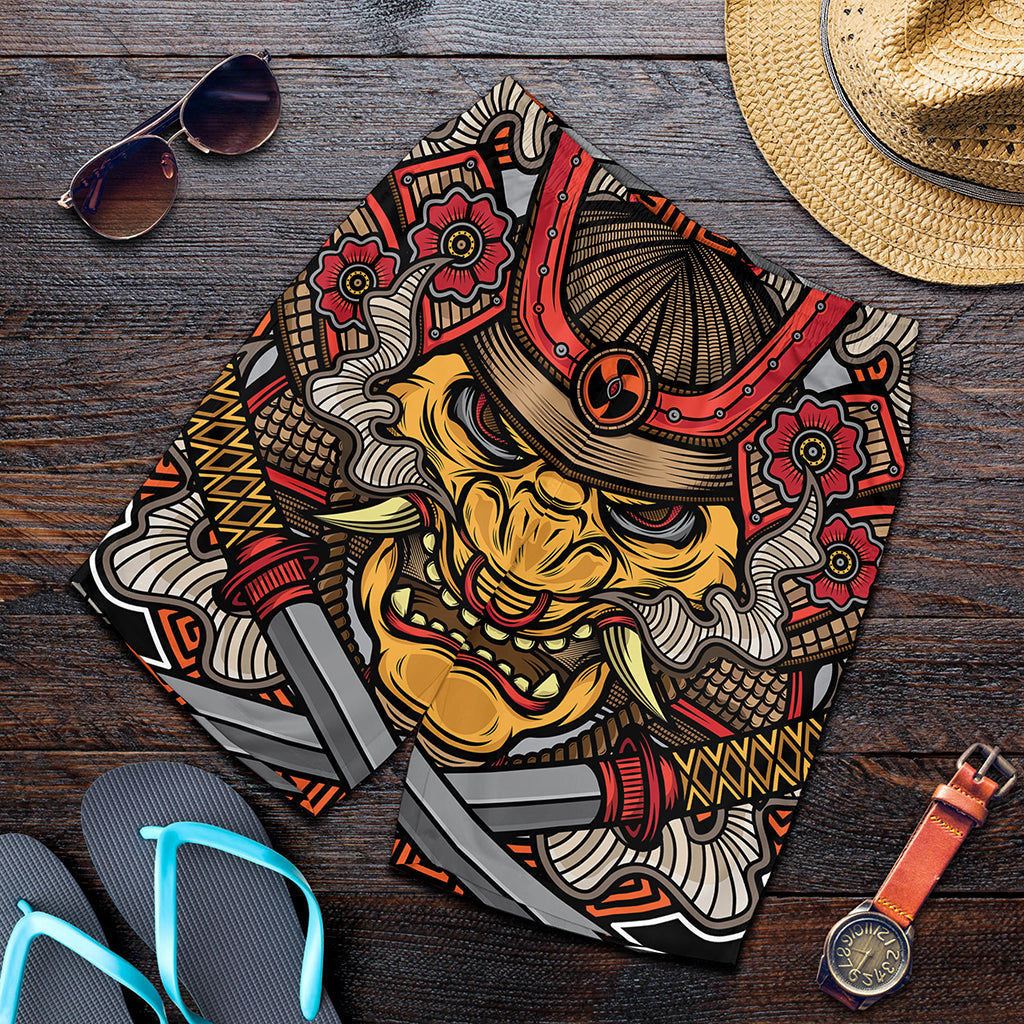 Japanese Samurai Mask Print Men's Shorts