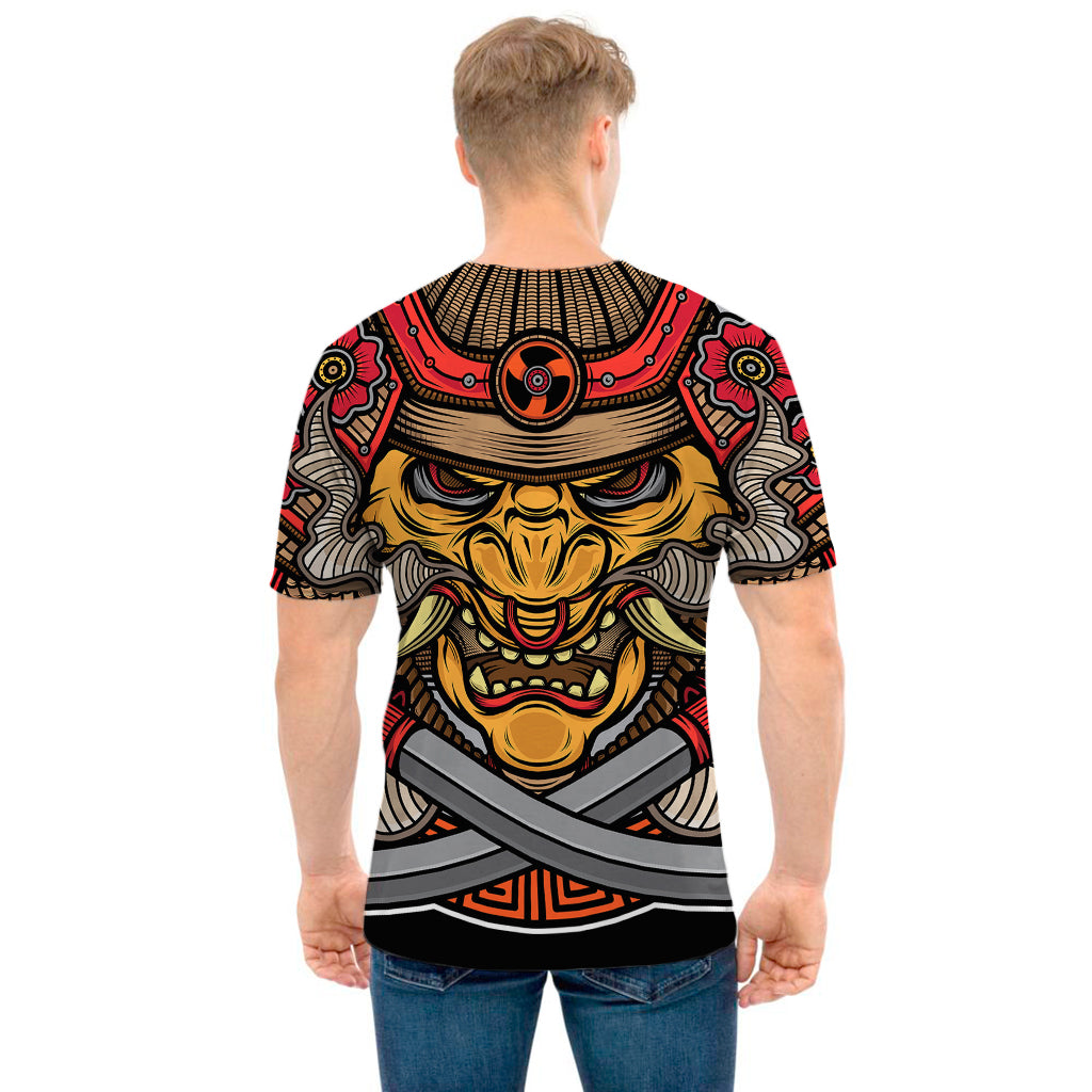 Japanese Samurai Mask Print Men's T-Shirt