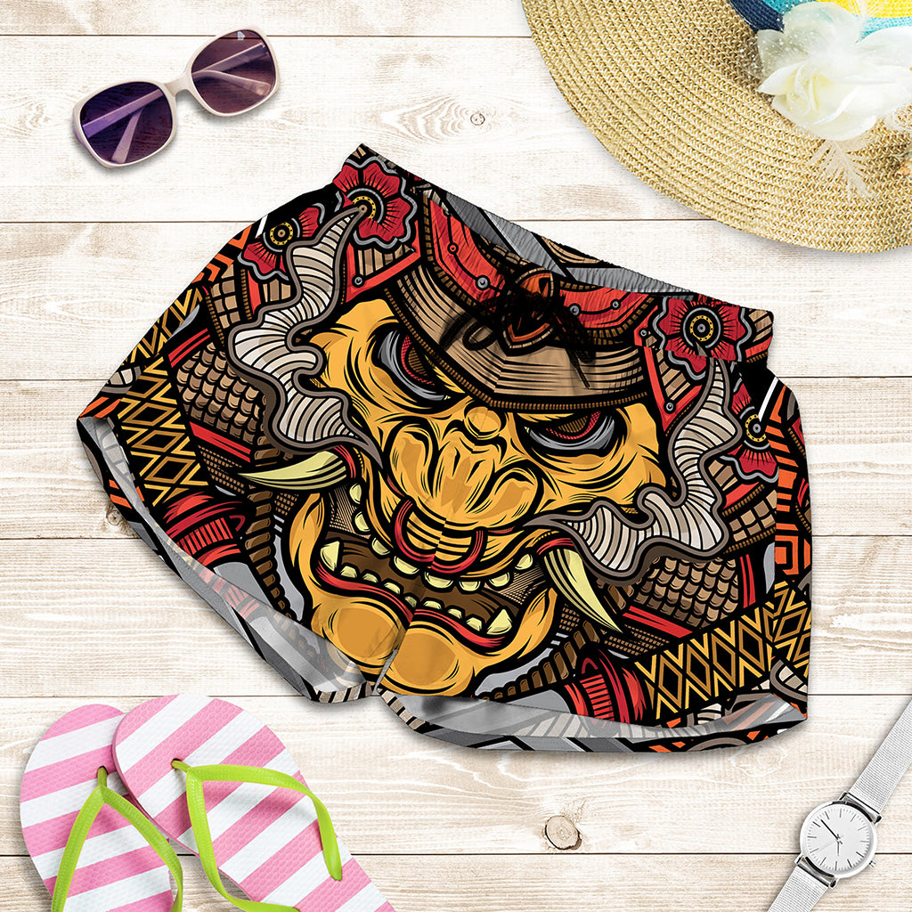 Japanese Samurai Mask Print Women's Shorts