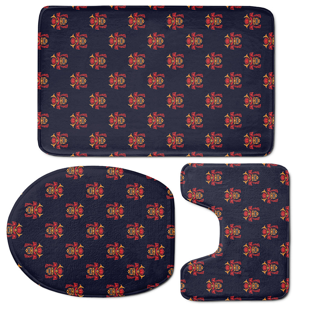 Japanese Samurai Pattern Print 3 Piece Bath Mat Set