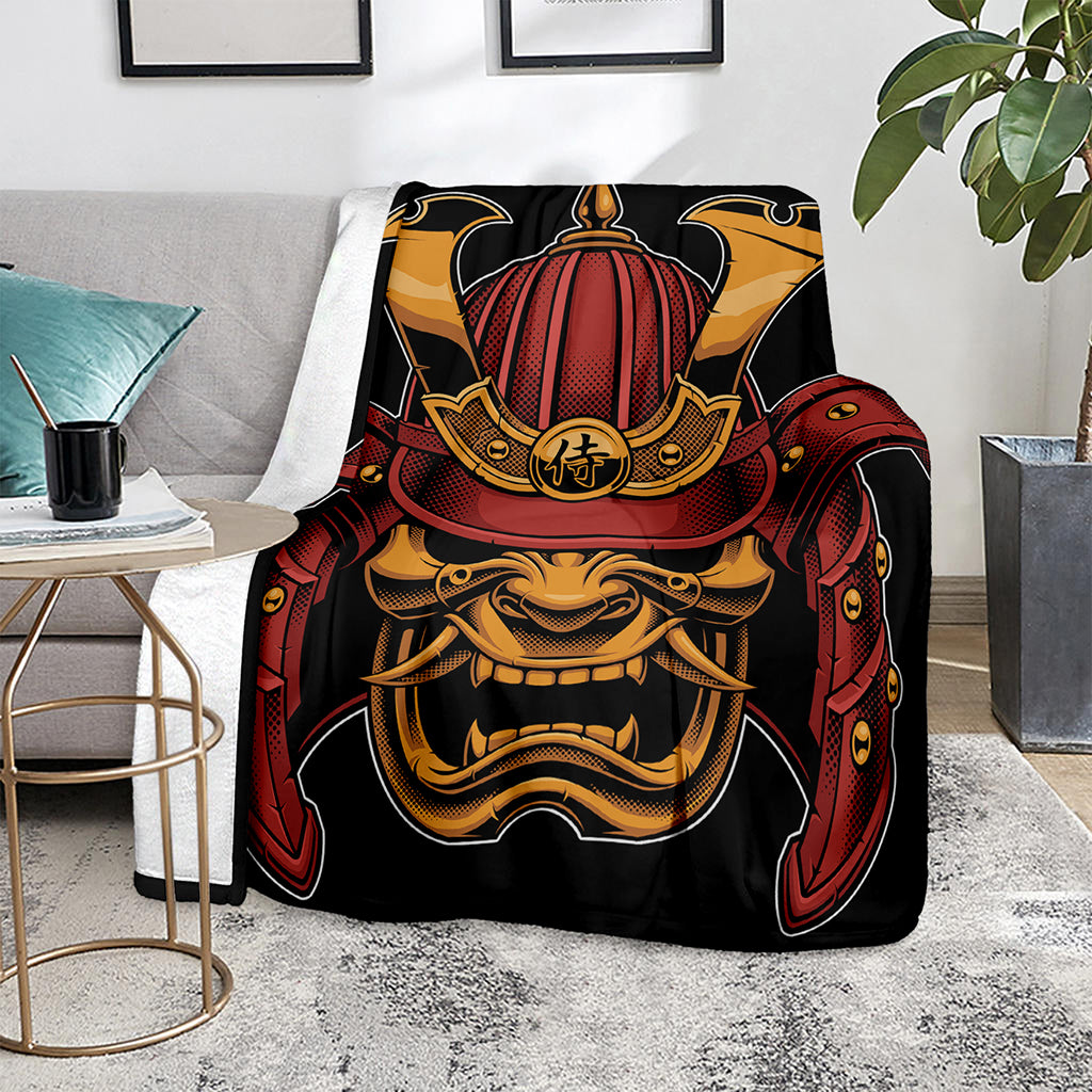 Japanese Samurai Warrior Mask Print Blanket