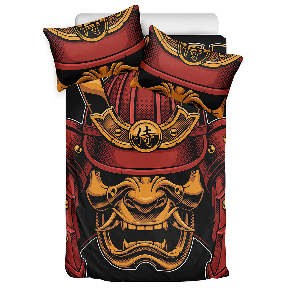 Japanese Samurai Warrior Mask Print Duvet Cover Bedding Set
