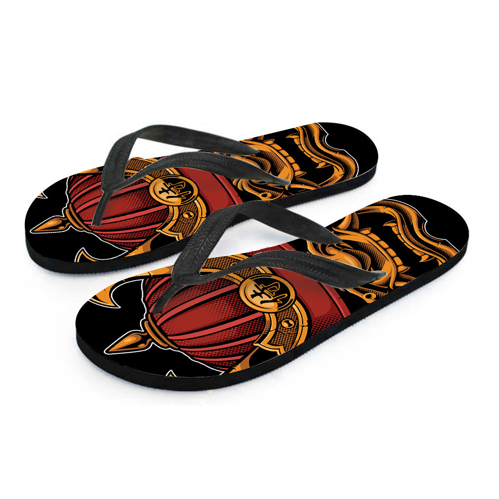 Japanese Samurai Warrior Mask Print Flip Flops