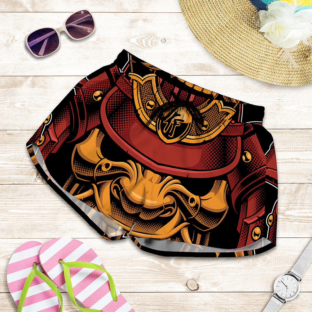 Japanese Samurai Warrior Mask Print Women's Shorts
