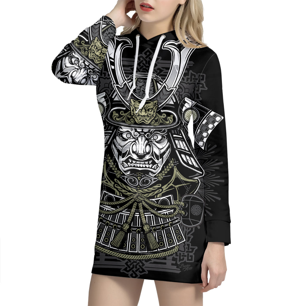 Japanese Samurai Warrior Print Pullover Hoodie Dress