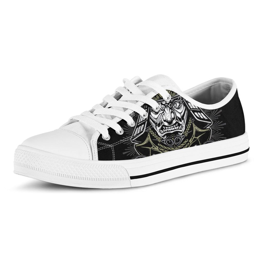 Japanese Samurai Warrior Print White Low Top Shoes