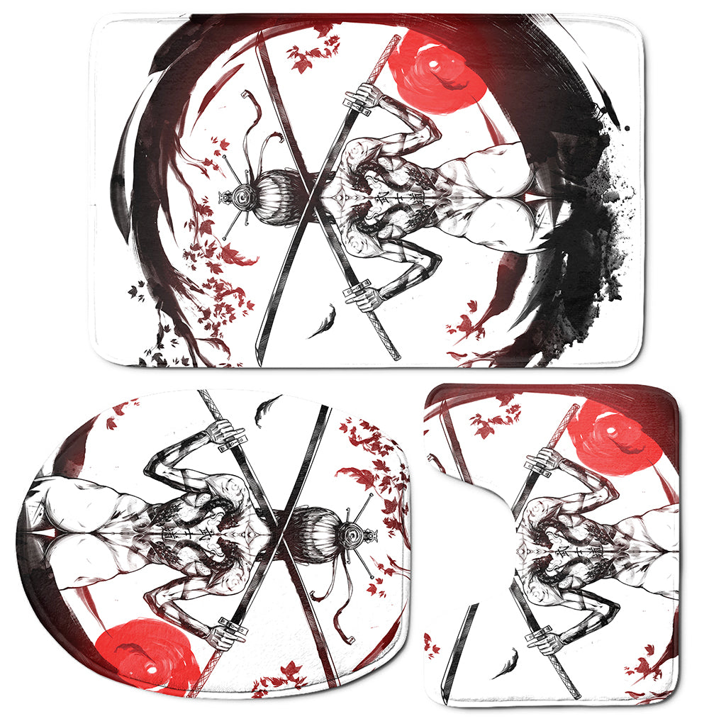Japanese Samurai Woman Print 3 Piece Bath Mat Set