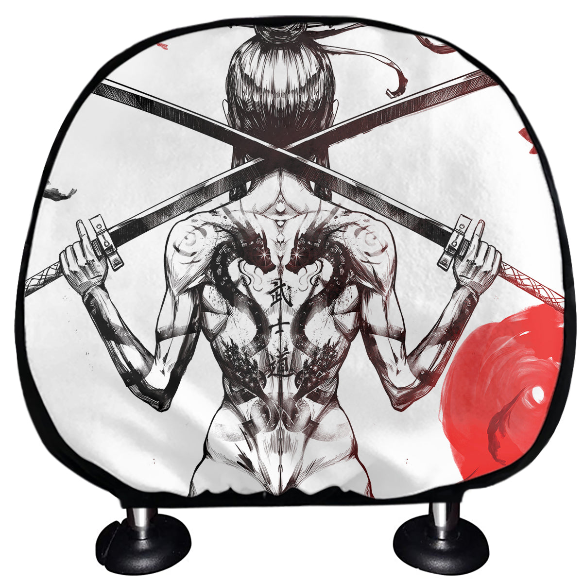 Japanese Samurai Woman Print Car Headrest Covers