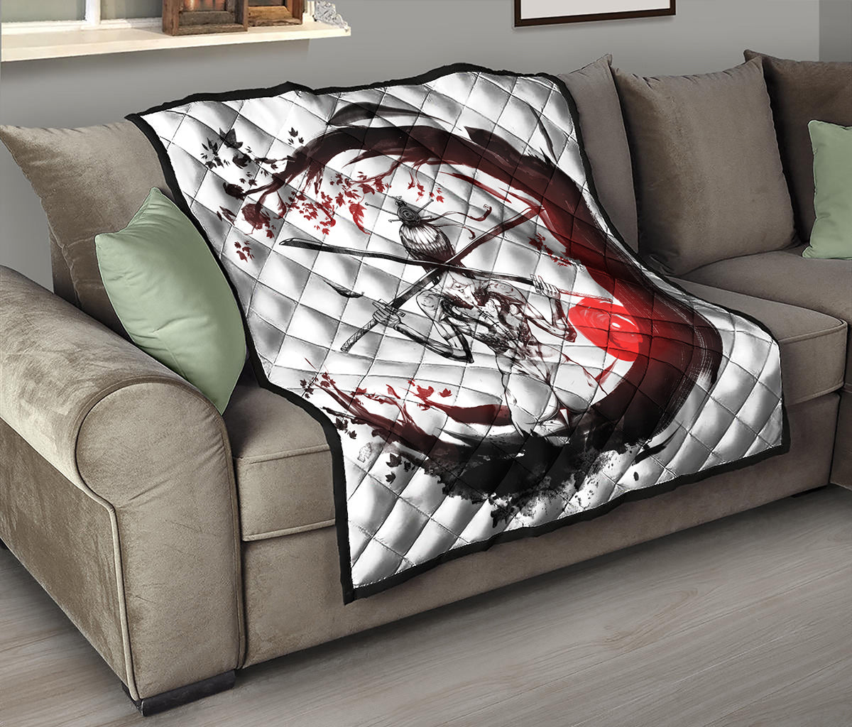 Japanese Samurai Woman Print Quilt
