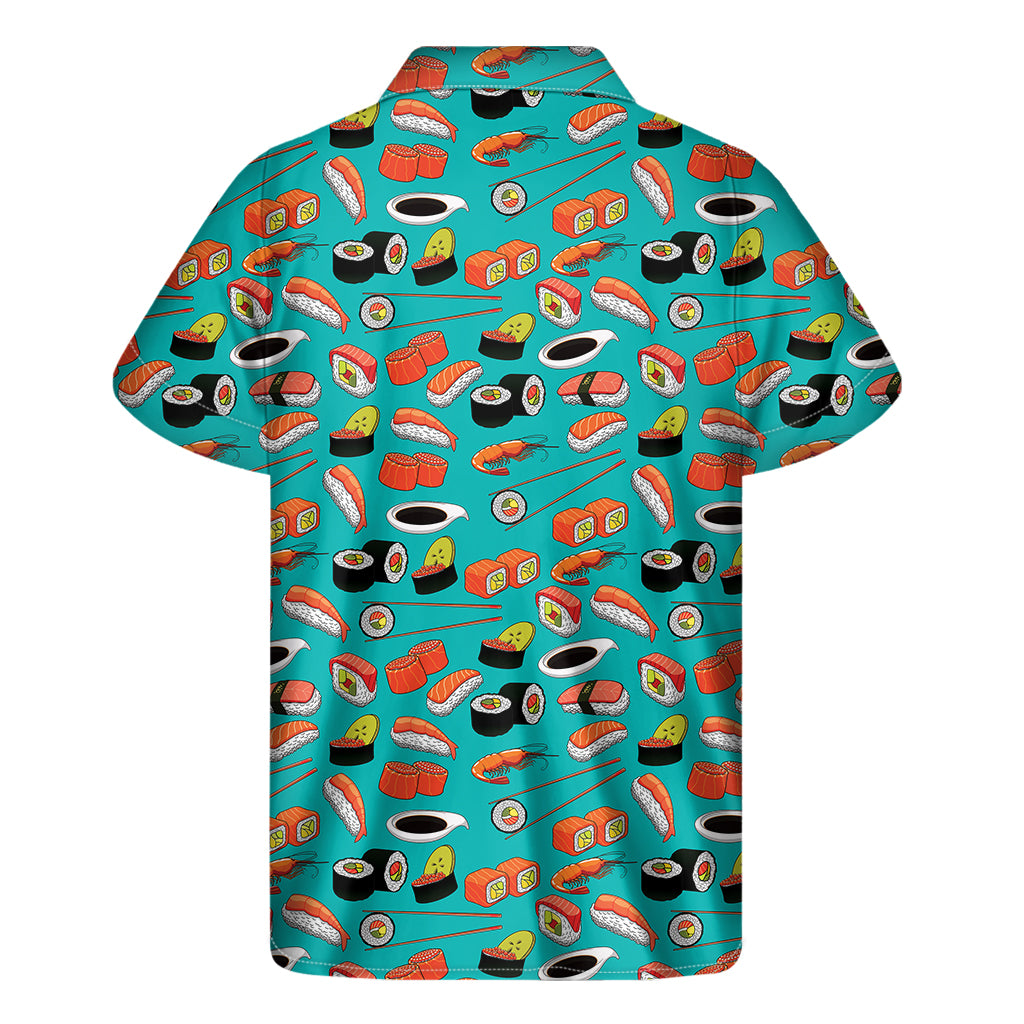 Japanese Sushi And Rolls Pattern Print Men's Short Sleeve Shirt