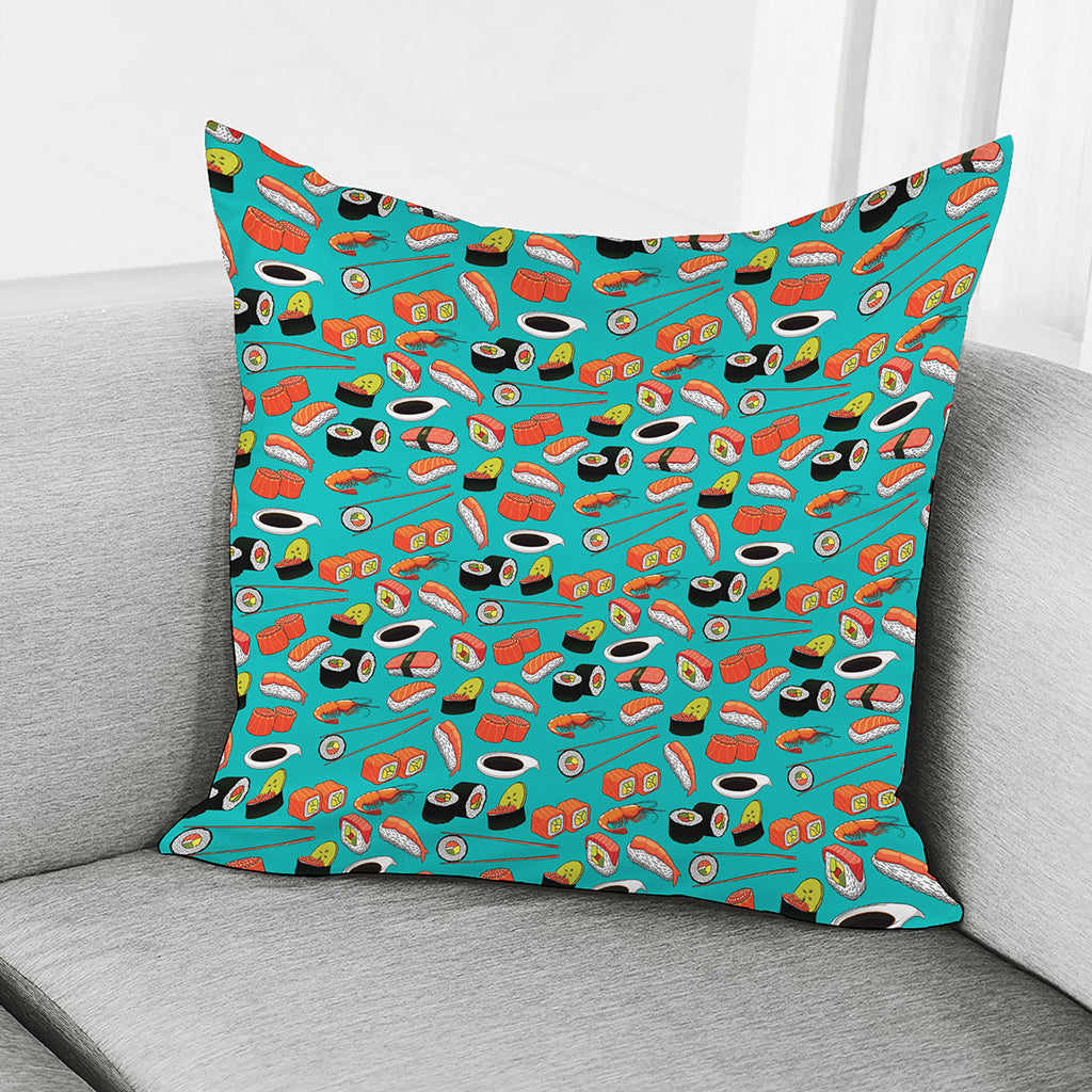 Japanese Sushi And Rolls Pattern Print Pillow Cover