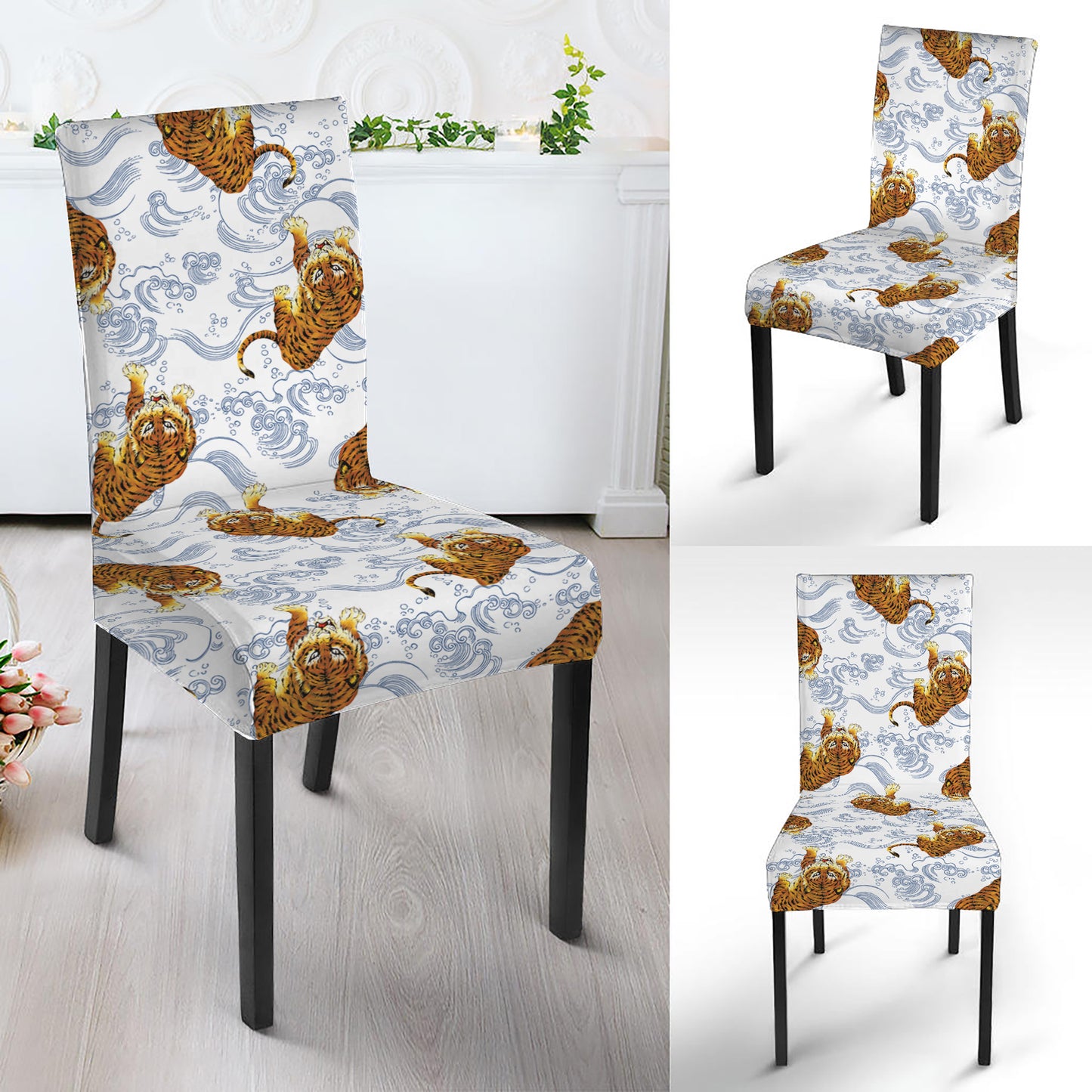 Japanese Tiger Pattern Print Dining Chair Slipcover