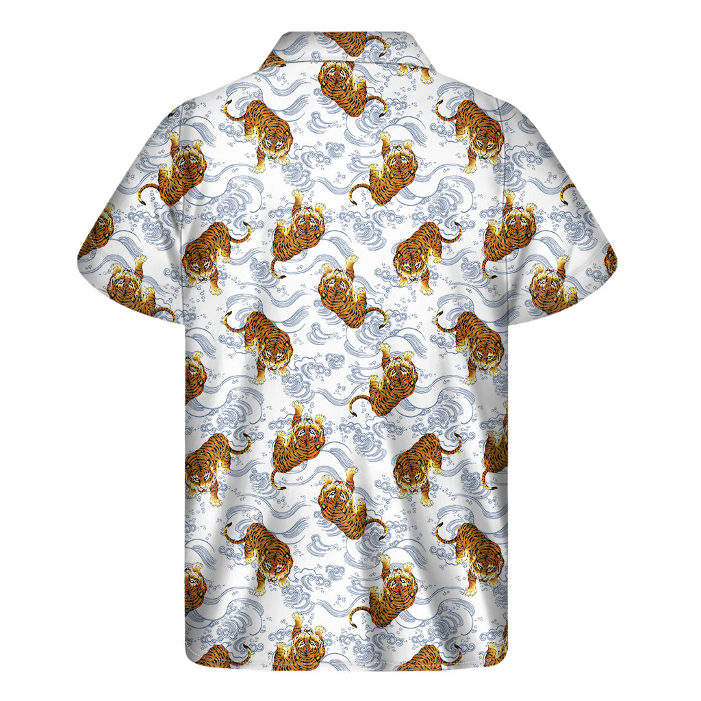 Japanese Tiger Pattern Print Men's Short Sleeve Shirt