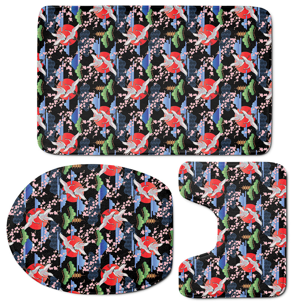 Japanese Traditional Pattern Print 3 Piece Bath Mat Set