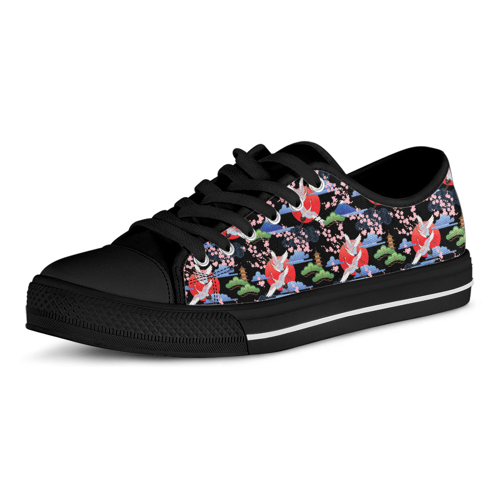 Japanese Traditional Pattern Print Black Low Top Shoes