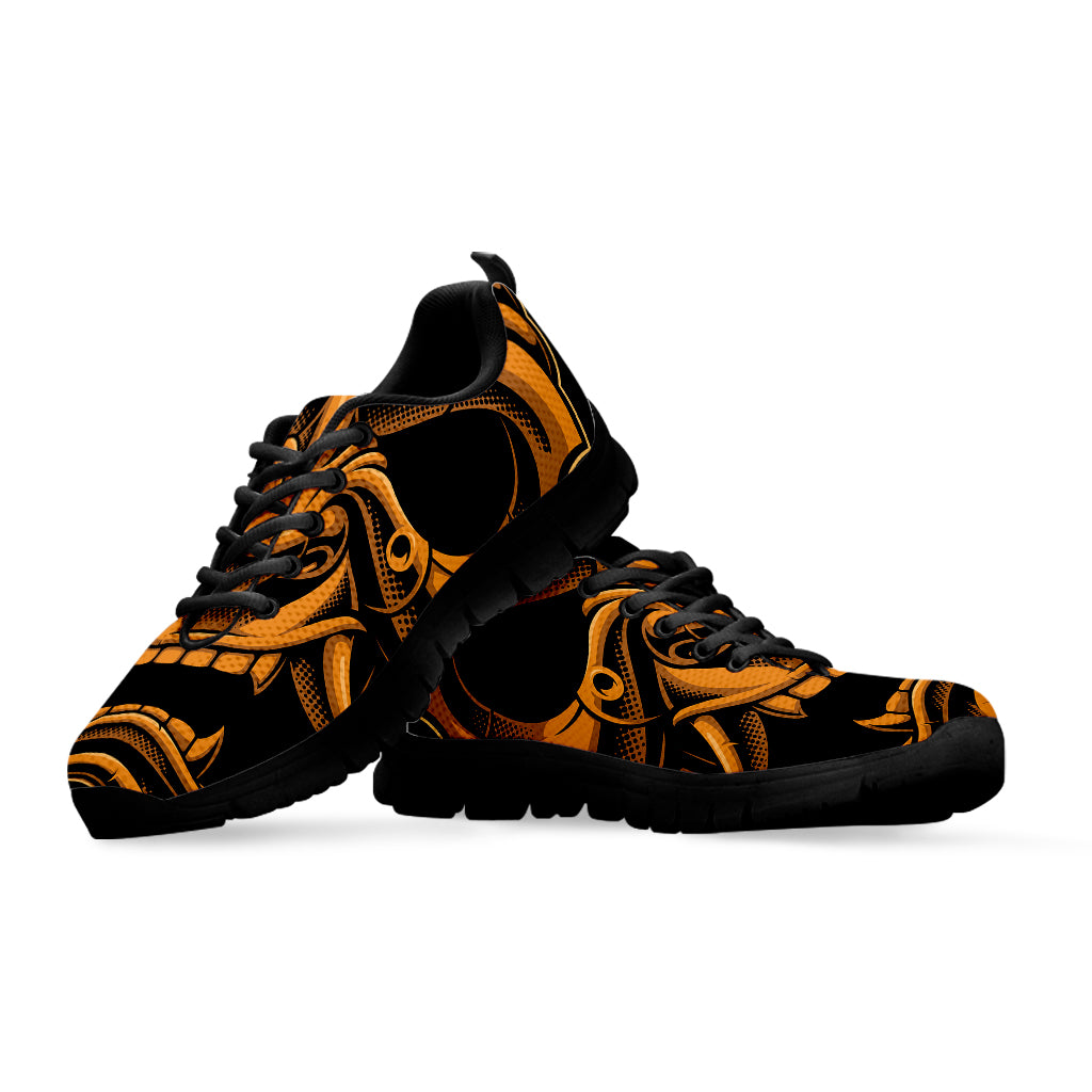 Japanese Warrior Mask Print Black Sneakers