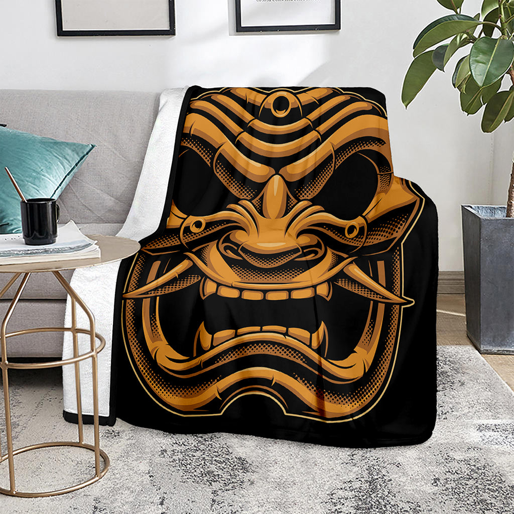 Japanese Warrior Mask Print Blanket