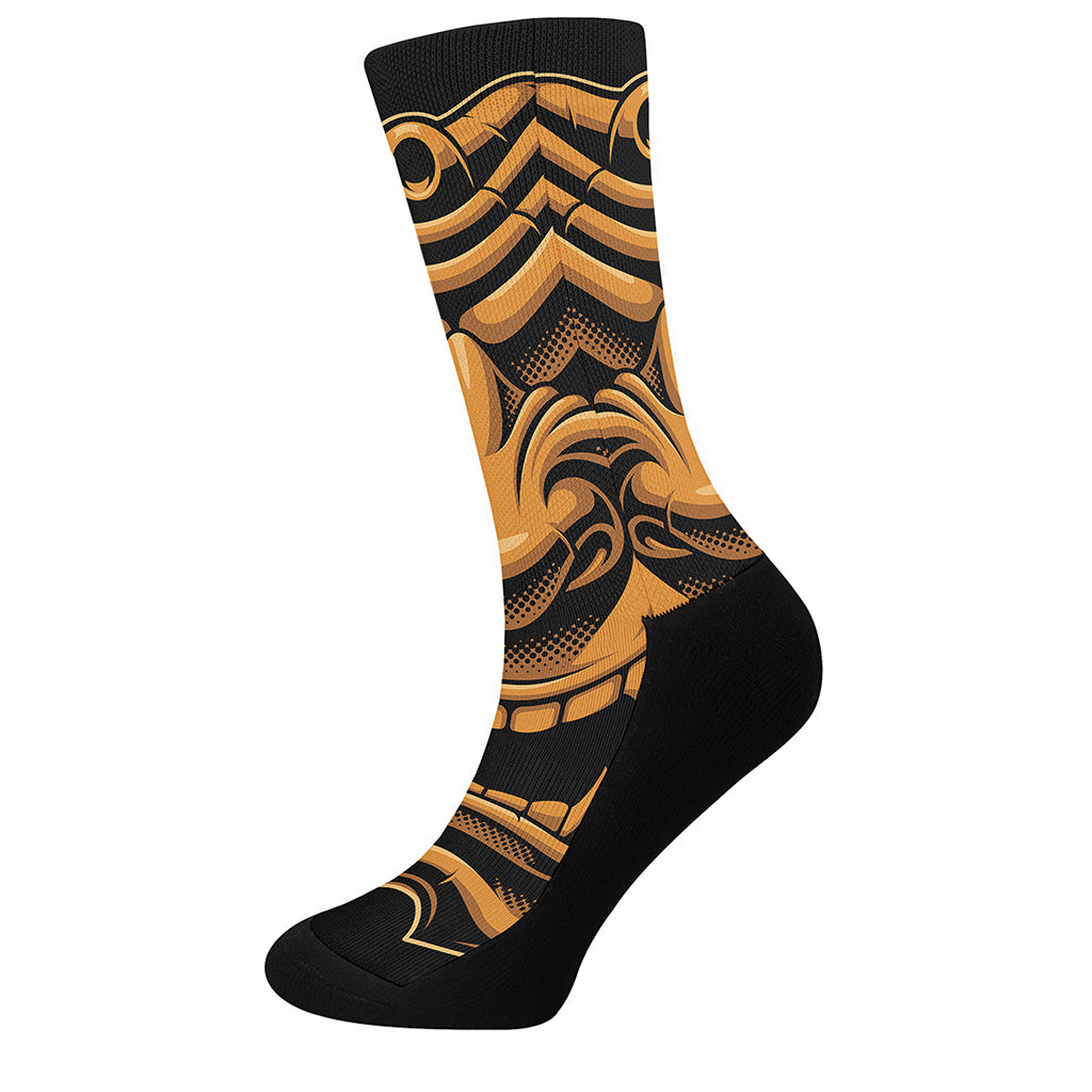 Japanese Warrior Mask Print Crew Socks