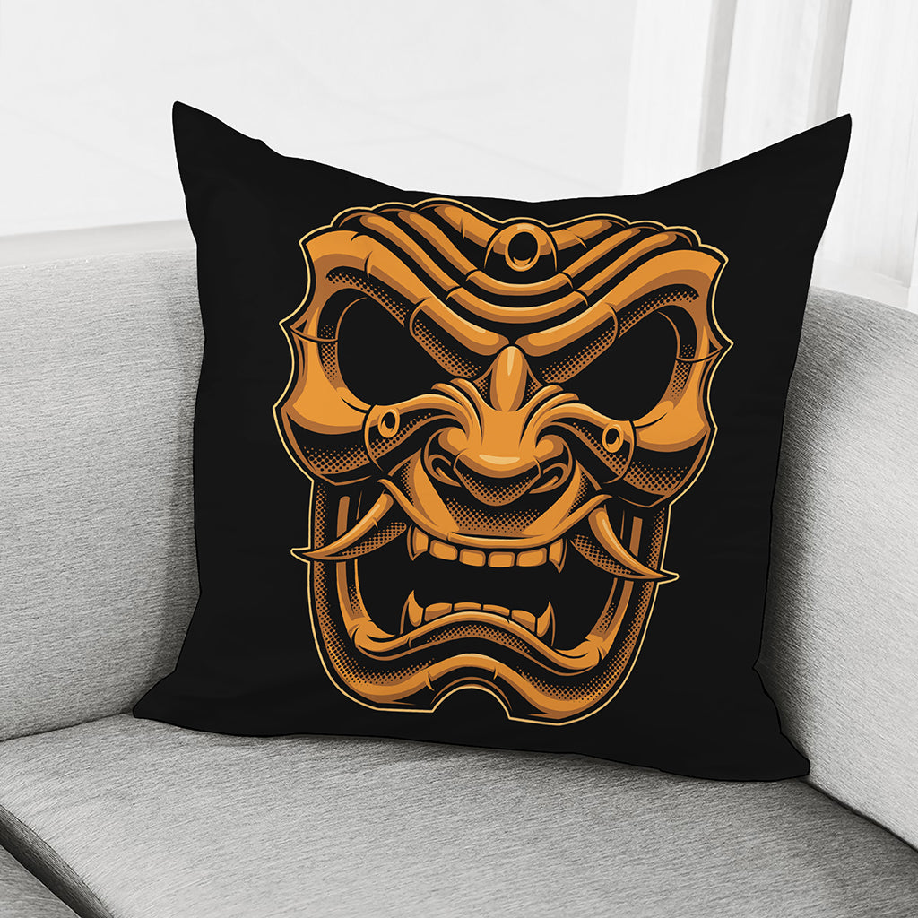 Japanese Warrior Mask Print Pillow Cover