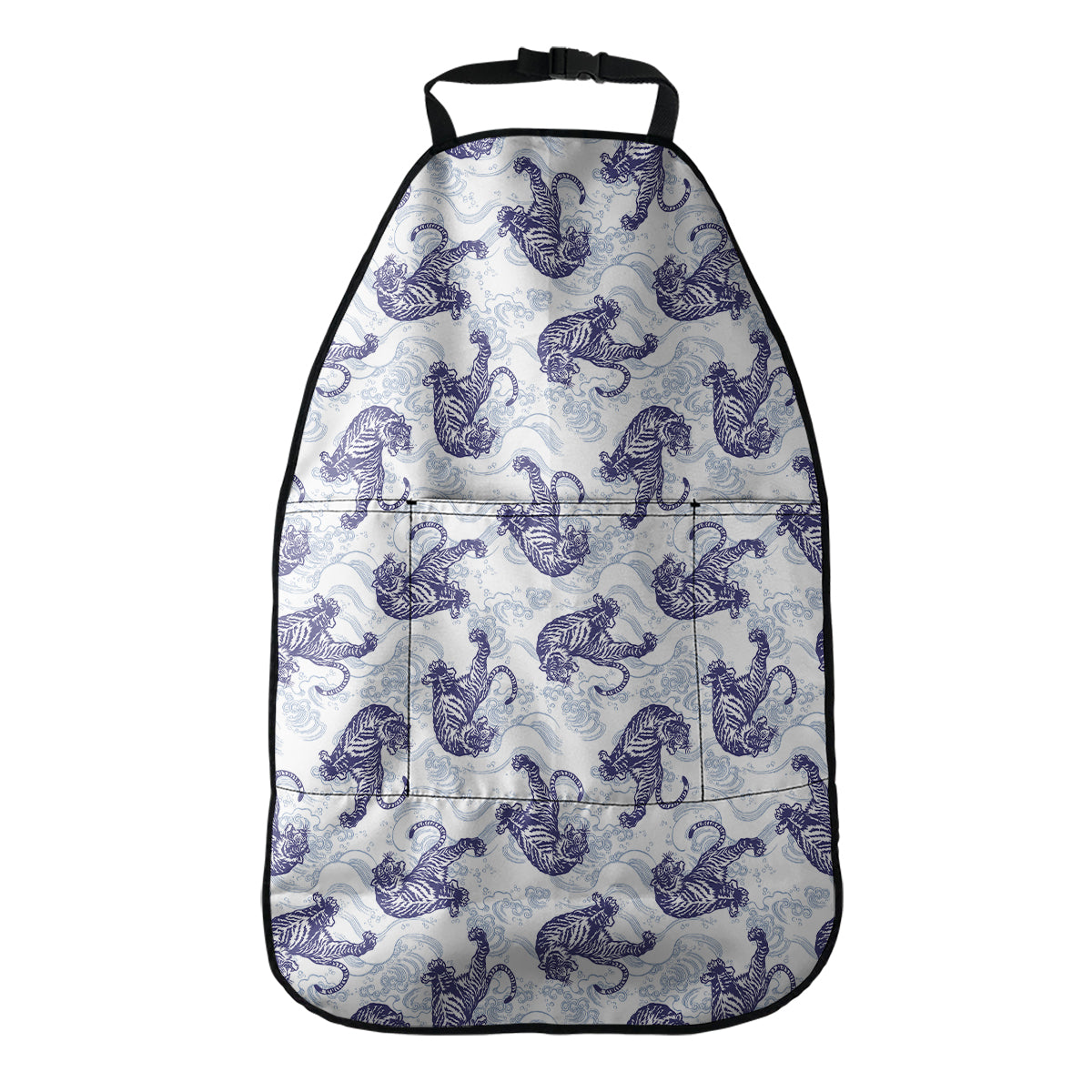 Japanese White Tiger Pattern Print Car Seat Organizers
