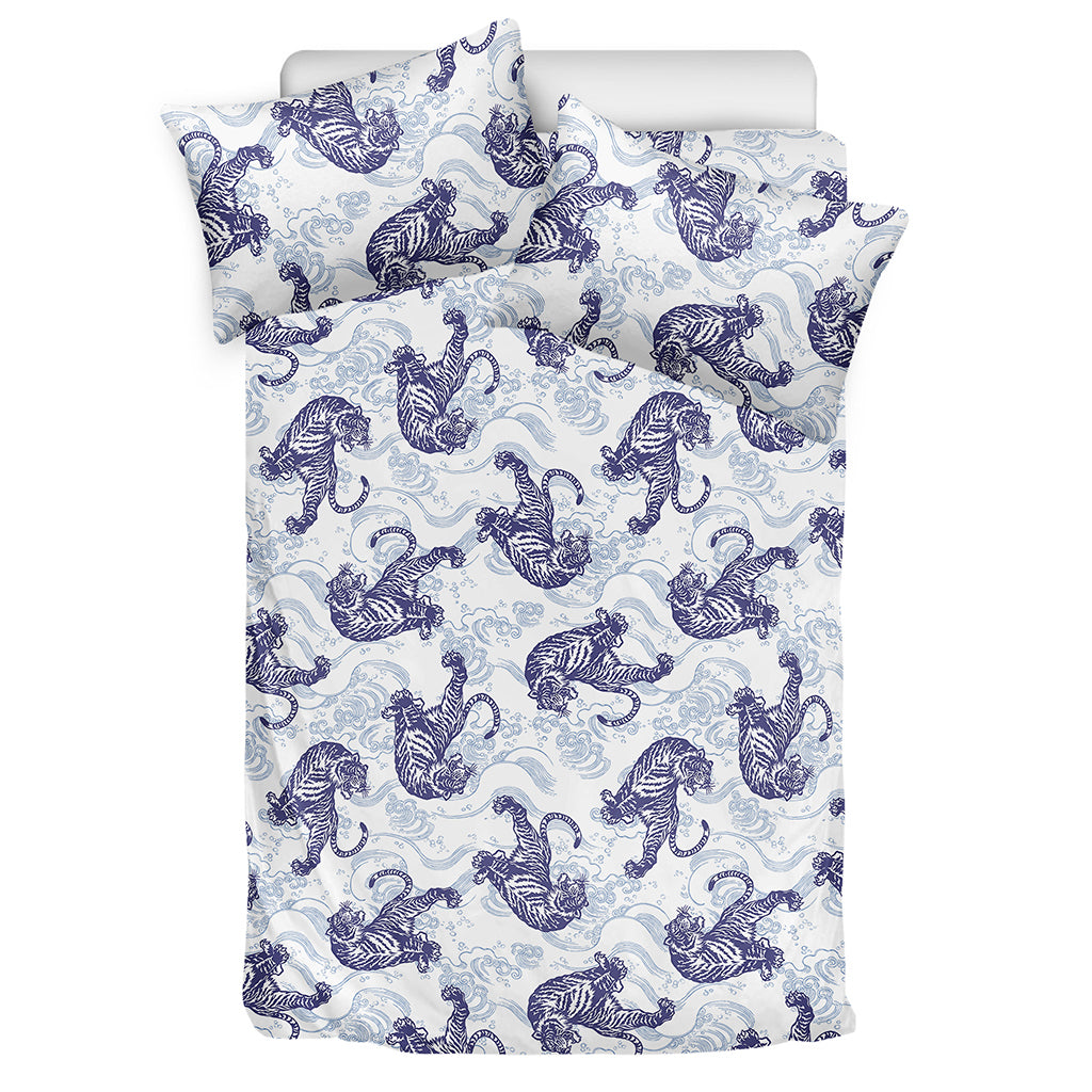 Japanese White Tiger Pattern Print Duvet Cover Bedding Set