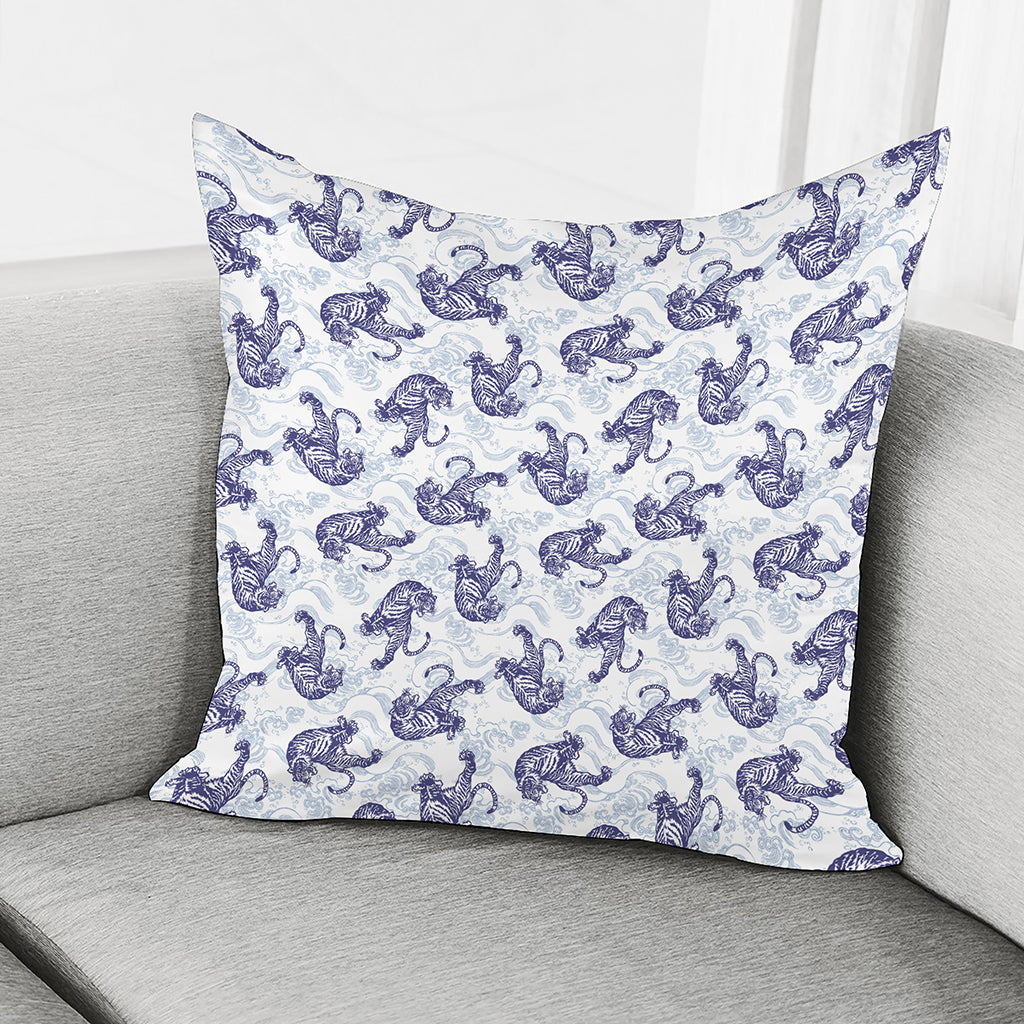 Japanese White Tiger Pattern Print Pillow Cover