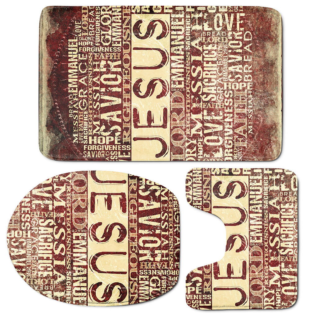 Jesus Religious Words Print 3 Piece Bath Mat Set