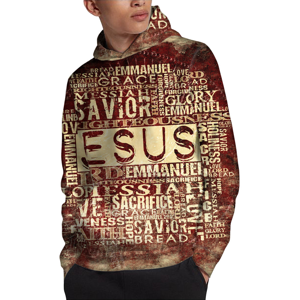 Jesus Religious Words Print Pullover Hoodie