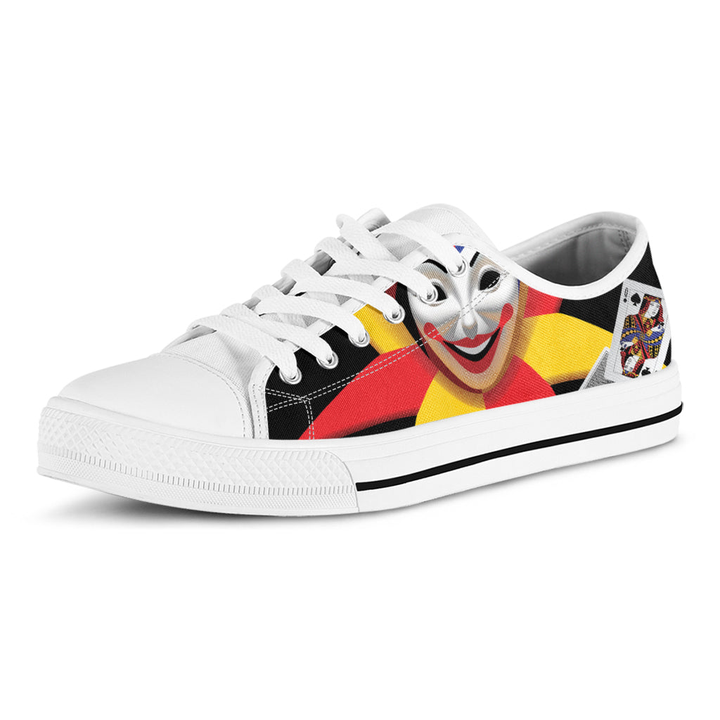 Joker And Playing Cards Print White Low Top Shoes