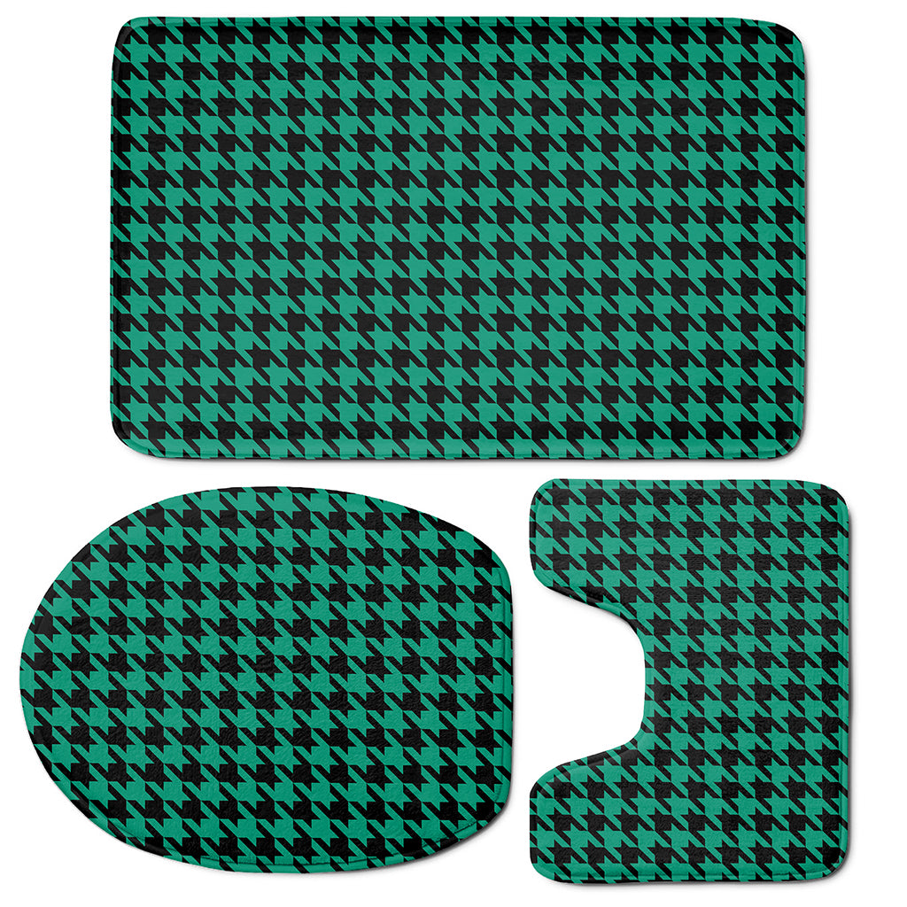 Jungle Green And Black Houndstooth Print 3 Piece Bath Mat Set