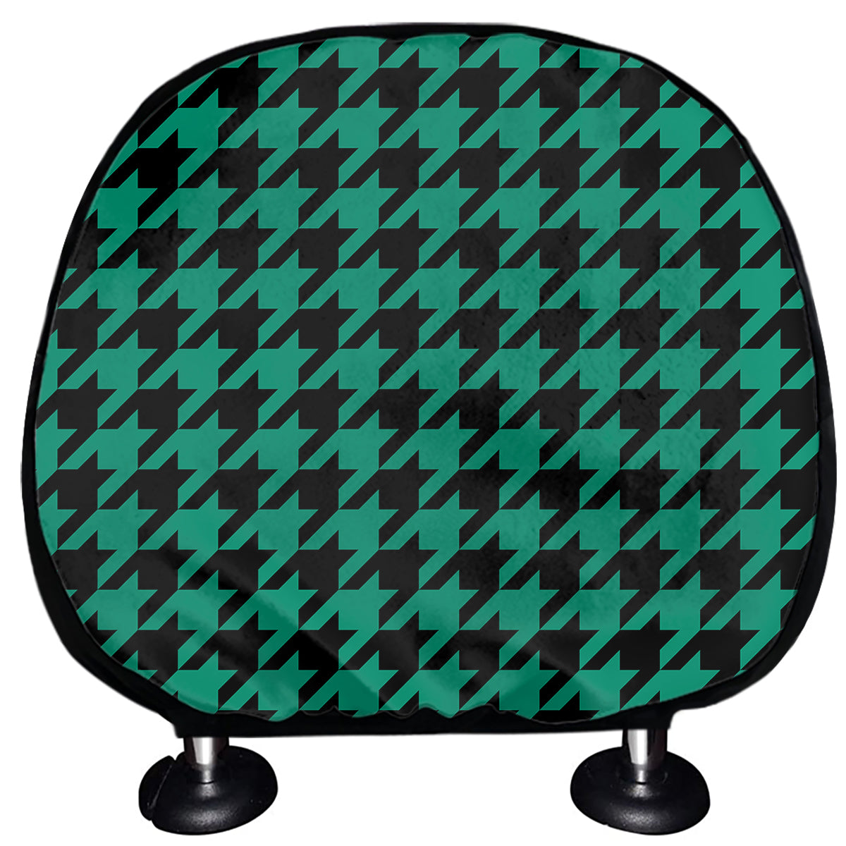 Jungle Green And Black Houndstooth Print Car Headrest Covers
