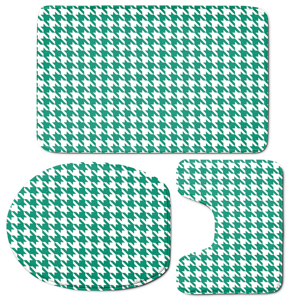 Jungle Green And White Houndstooth Print 3 Piece Bath Mat Set