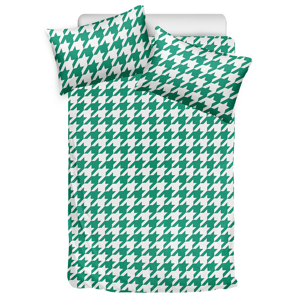 Jungle Green And White Houndstooth Print Duvet Cover Bedding Set